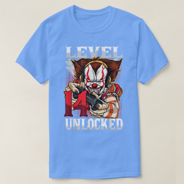 Camiseta 14th Birthday Video Gamer Scary Clown Turning 14 G (Frente do Design)