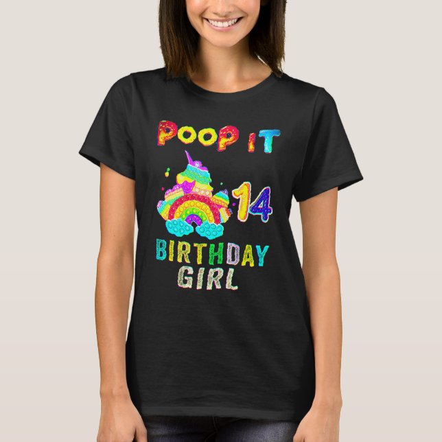 Camiseta 14th Fidget Pop It Birthday Girl Party Fourteen 10 (Frente)