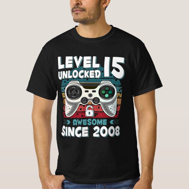 Camiseta 15 anos BDay Son Boy Gamer 15 de 15 anos (Frente)