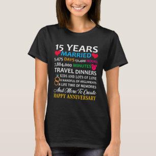 Camiseta 15 Anos Casados Celebrando Feliz Aniversário