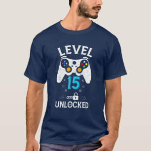 Camiseta 15 Birthday Gift Level 15 Desbloqueado Tee Funny V