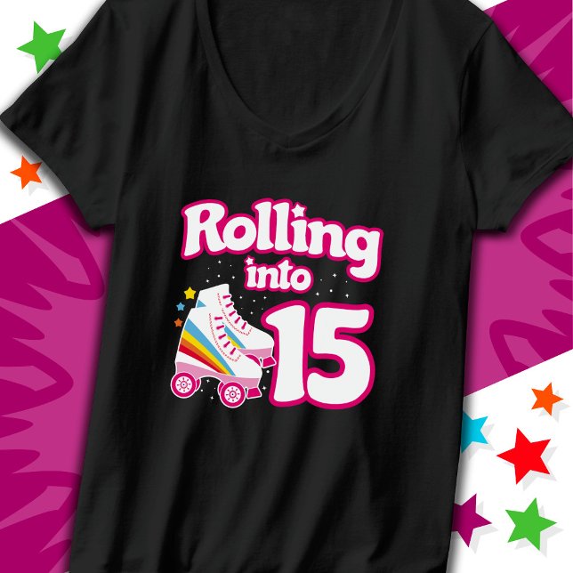 Camiseta 15 Birthday Roller Skating 15 Anos Antiga Skate (Criador carregado)