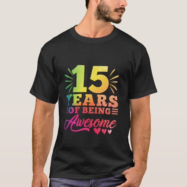 Camiseta 15 Birthday Tie Dye 15 anos de idade 15 raparigas  (Frente)