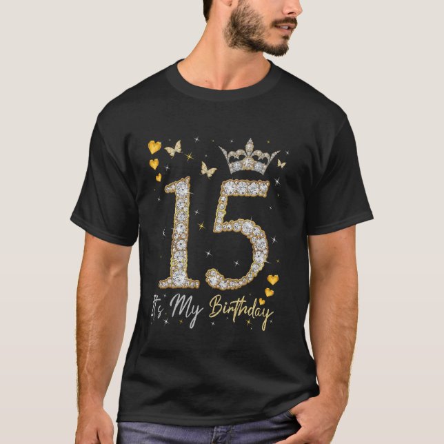 Camiseta 15 É o meu aniversário, é o meu aniversário de 15, (Frente)