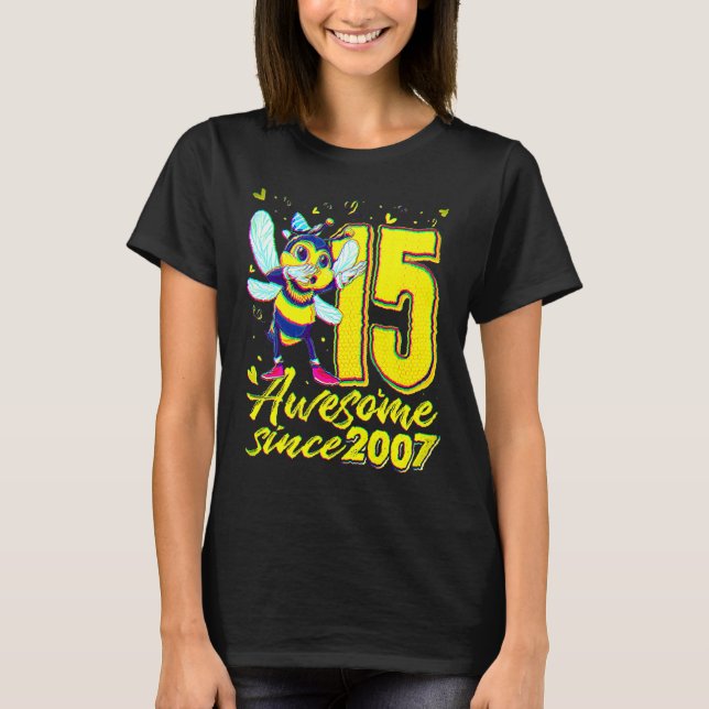 Camiseta 15 Years Old Dabbing Bee 15th Birthday Kids Girls  (Frente)