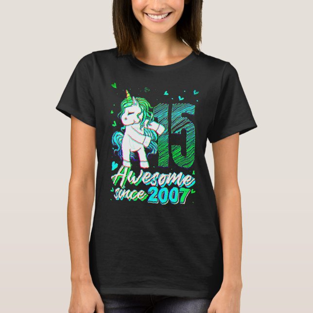 Camiseta 15 Years Old   Unicorn Flossing 15th Birthday Unic (Frente)