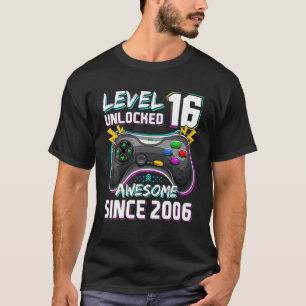 Camiseta 16º Aniversário Nível 16 Desbloqueado Incrível 200