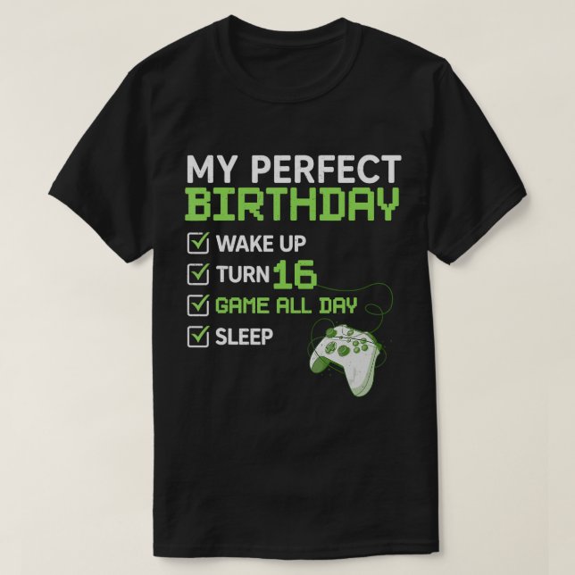 Camiseta 16º Aniversário perfeito para jogos com 16 anos (Frente do Design)