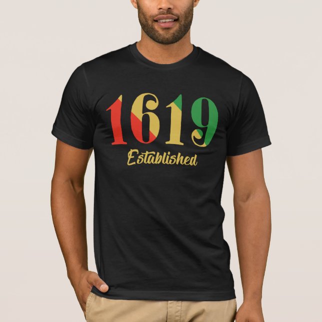 Camiseta 1619 Estabelecido Afro-Americano (Frente)