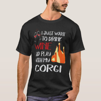 Camiseta 16 Eu Só Quero Beber Vinho Corgi