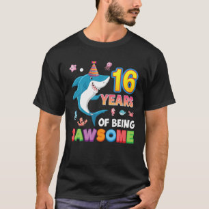 Camiseta 16 Years Of Being Jawsome Old Awesome Shark 16Th B