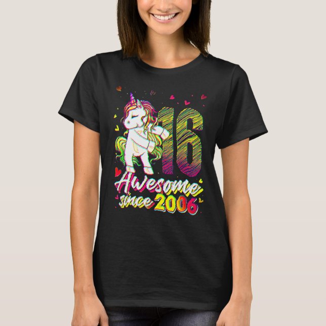 Camiseta 16 Years Old  Unicorn Flossing 16th Birthday Unico (Frente)