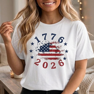 Camiseta 1776 2026 Bandeira Em Distressia Círculo De Estrel