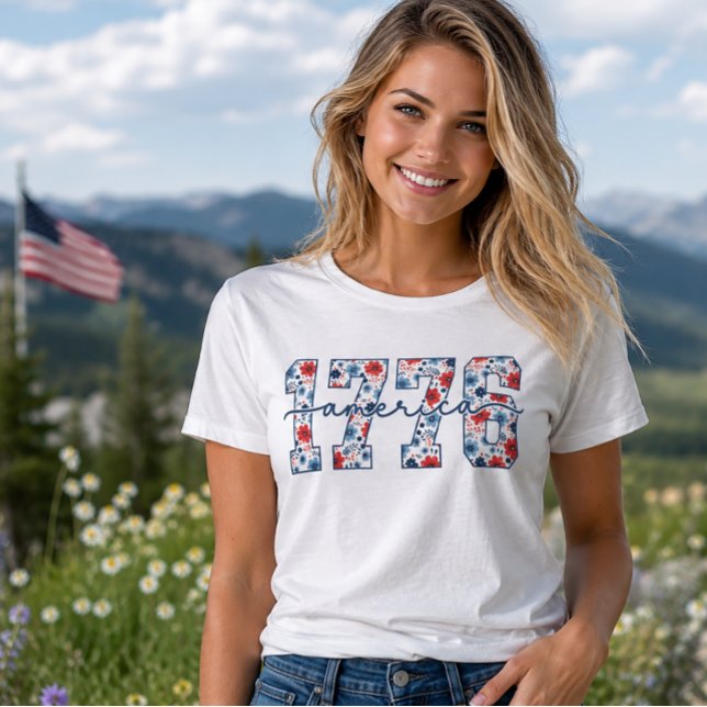 Camiseta 1776 América Script Floral de Educação Física 4º (Criador carregado)
