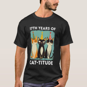 Camiseta 17 Anos De Atitude De Gato Divertido Aniversário D