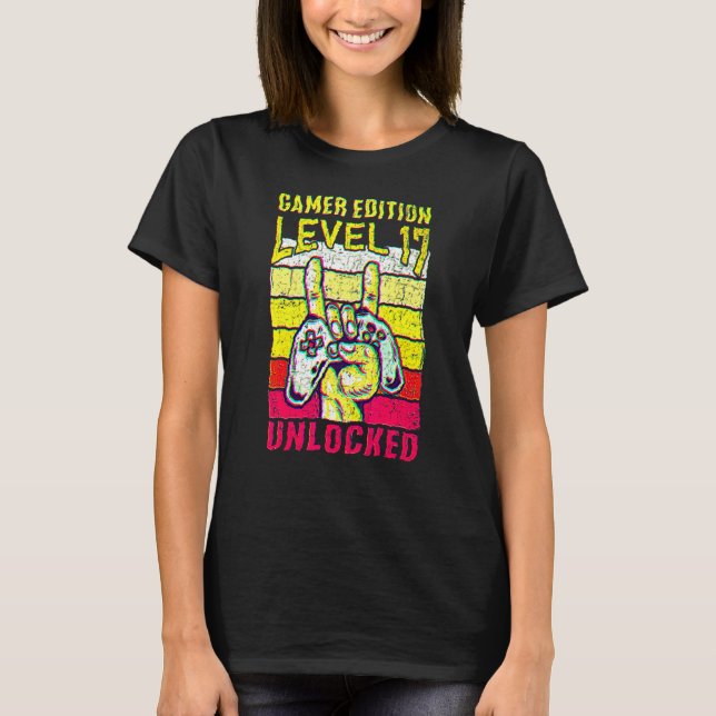 Camiseta 17th Birthday Video Gamer Edition Level 17 Unlocke (Frente)