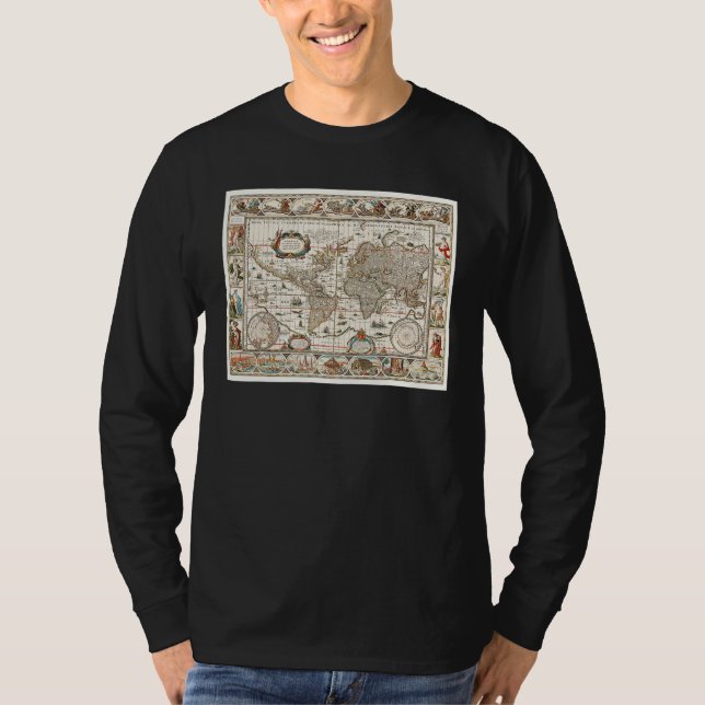 CAMISETA 17TH CENTURY ANTIQUE WORLD MAP HISTORY GEOGRAPHY E (Frente)