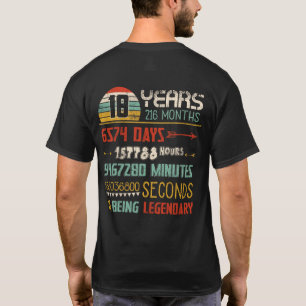 Camiseta 18. º Aniversário 216 Meses Vintage Retro 18 Anos