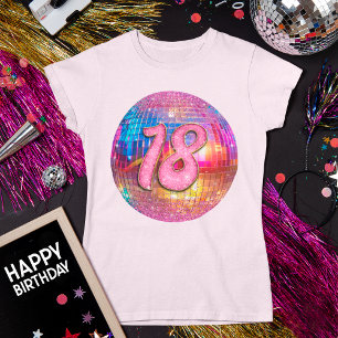 Camiseta 18.a Festa de aniversário de Bola de Disco Rosa-Ro