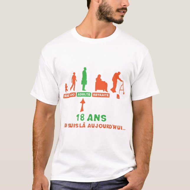 Camiseta 18 ans anniversaire evolution retraite adulte bebe (Frente)
