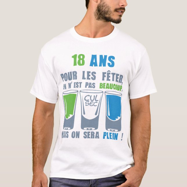 Camiseta 18 ans shooter alcool anniversaire plein (Frente)