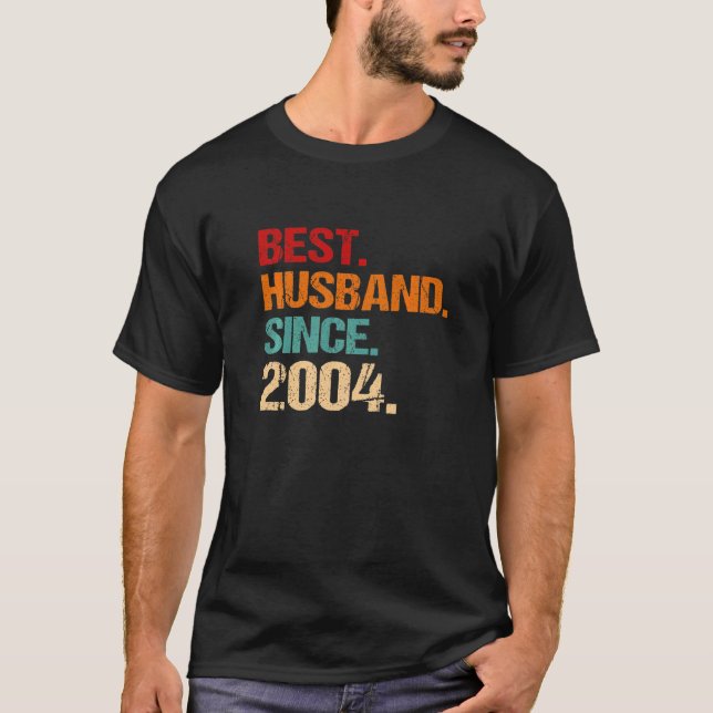Camiseta 18th Wedding Anniversary Best Husband Since 2004 F (Frente)