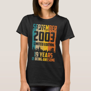 Camiseta 19º Aniversário 19 Anos Incrível Desde setembro de