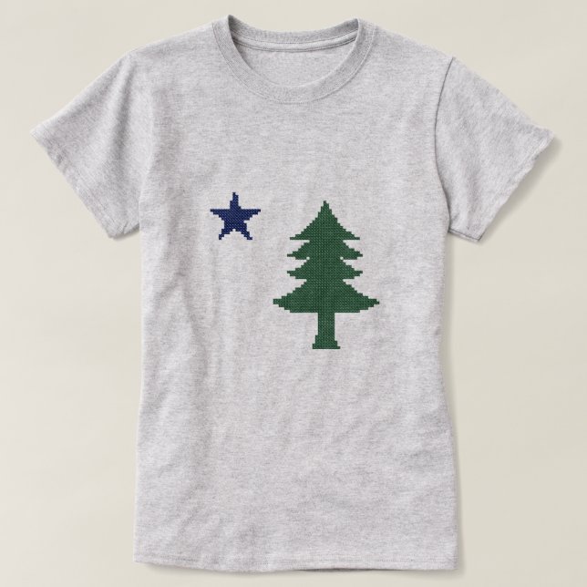 Camiseta 1901 Maine Flag Faux Cross Stitch (Frente do Design)