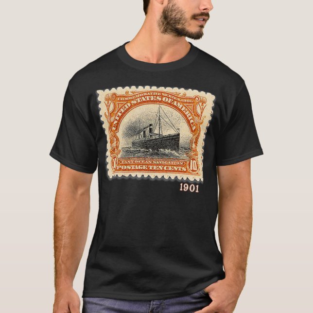 Camiseta 1901 USA Postage Stamp Comemorando Marítimos (Frente)