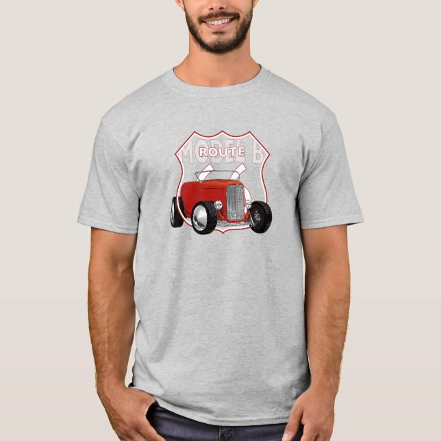Camiseta 1932 Modelo B Hotrod.
Red Hotrod. Rota 66. (Frente)