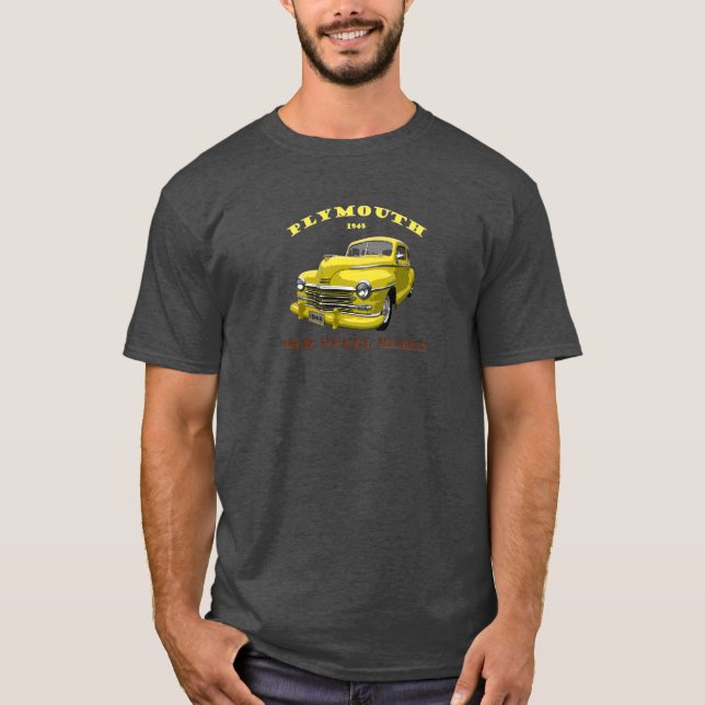Camiseta 1948 Plymouth. 1948 Chrysler. Mopar. Amarelo 48. (Frente)