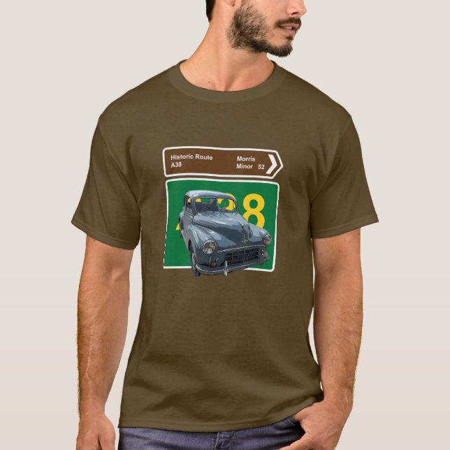 Camiseta 1952. Morris Minor. Carro clássico britânico. A38 (Frente)