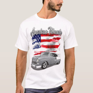 Camiseta 1955 Cinzas de prata e músculo-americano branco de