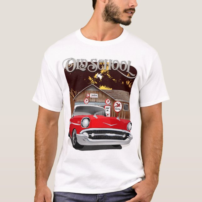 Camiseta 1957 Red and White Old School Chevy Bel Air (Frente)