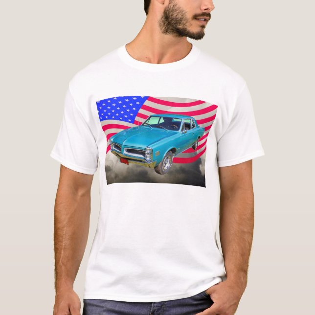 Camiseta 1966 Pontiac Le Mans e bandeira americana (Frente)