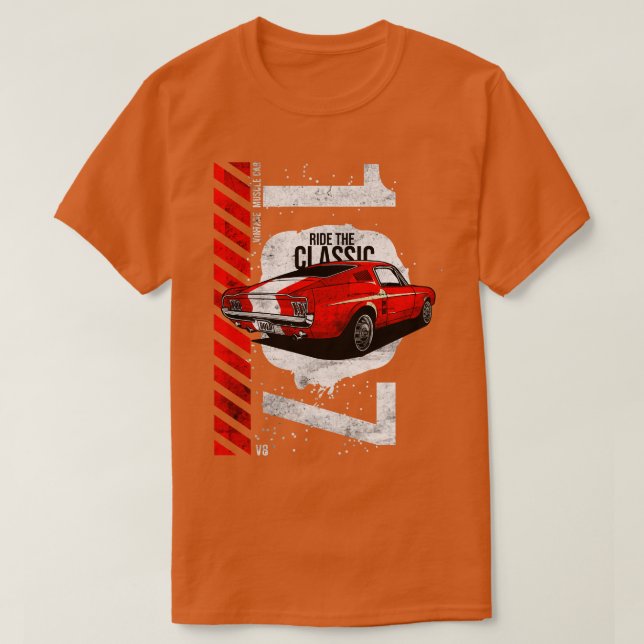Camiseta 1967 Patriótico Americano V8 Muscle Pony Mustang (Frente do Design)