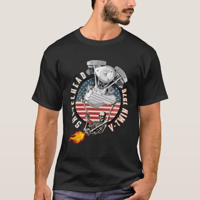Camiseta 1976 HD Shovelhead VTwin Flame Farting Motorcycle  (Frente)