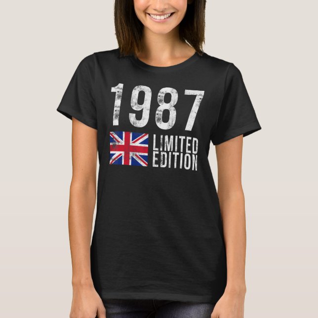 Camiseta 1987 Reino Unido com Flag Birthday (Frente)