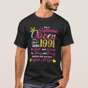 Camiseta 1991 Setembro Aniversário Garota 30 Anos Setembro