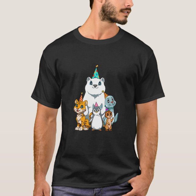 Camiseta 1 2 3 Parte Aniversário de criança Animais de Aniv (Frente)