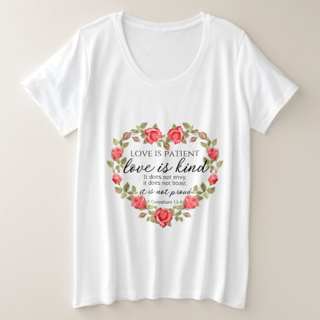 Camiseta 1 Corintianos 13:4 O amor é o coração floral do pa (Frente do Design)