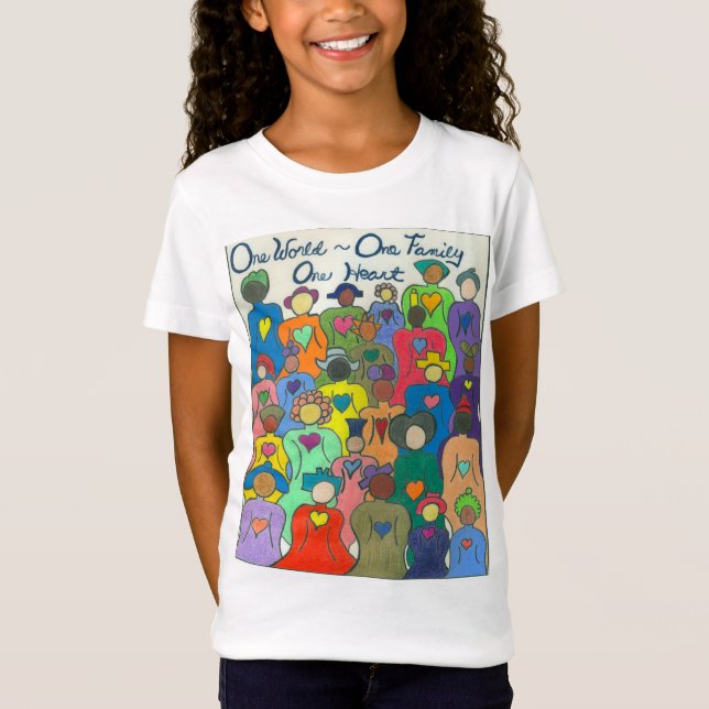 Camiseta 1 mundo multicultural, 1 família, meninas t de 1 (Frente)