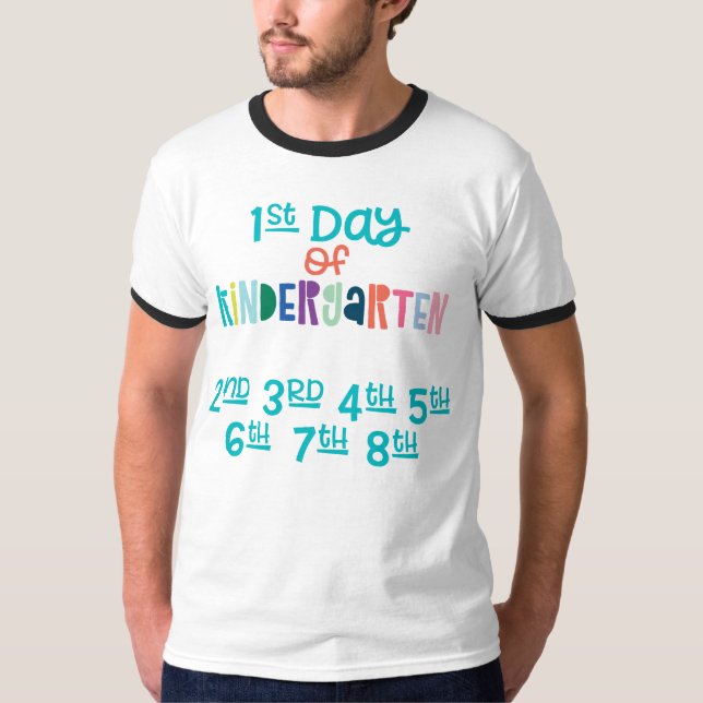 Camiseta 1rua dia do jardim de infância branco Ringer Básic (Frente)