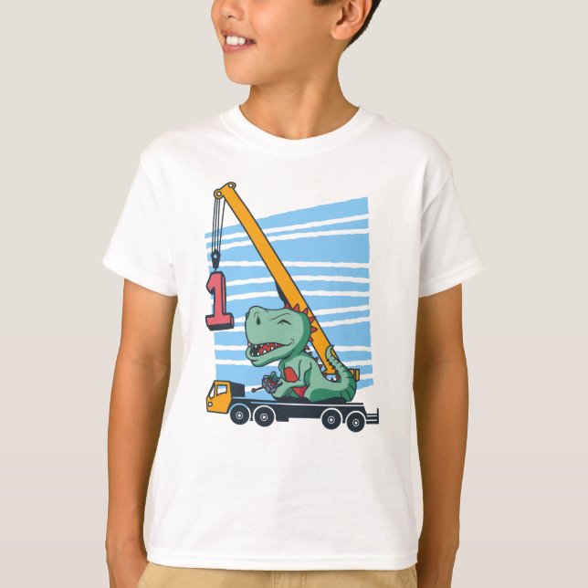 Camiseta 1st Birthday 1 year Mobile Crane Dinosaur (Frente)