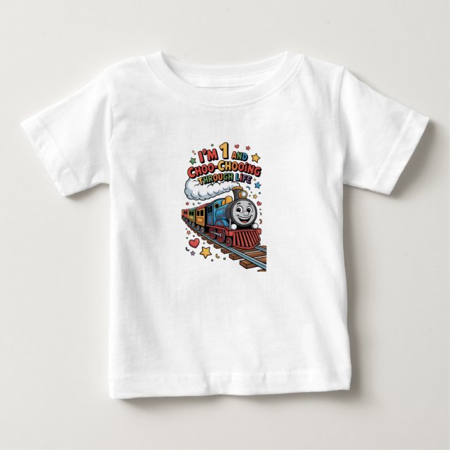 Camiseta 1st Birthday Choo Chooing Through Life Kids Tee  (Frente)