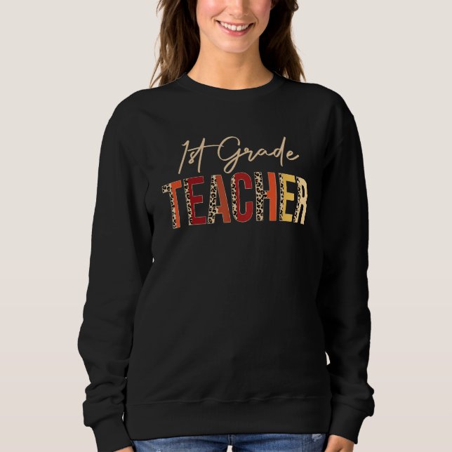 Camiseta 1st Grade Teacher leopard Fall Autumn  Thanksgivin (Frente)