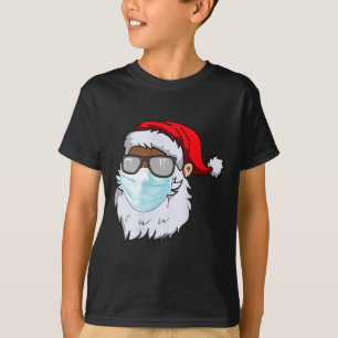 Camiseta 2020 Papai Noel Com Máscara Facial Preto Afro-Amer