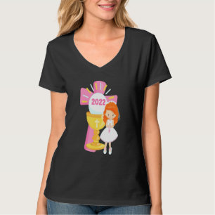 Camiseta 2022 Primeira Comunion Girls Gown Cross Kids Rosar