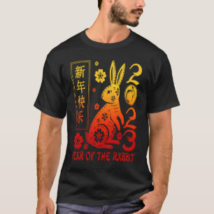 Camiseta 2023 Ano Do Coelho Zodiac Sinal Feliz Chinês