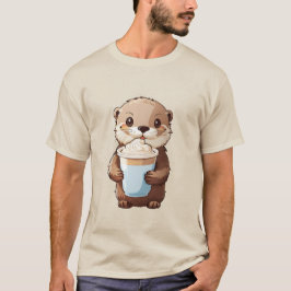 Camiseta 2023 de lontra fofa segurando uma xícara